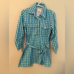 Prodoh Blue and White Checkered Shirt Dress